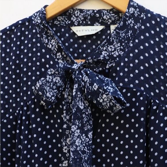 11.1.Tylho blue Isla polka dot tie neck shift dress - Picture 5 of 10